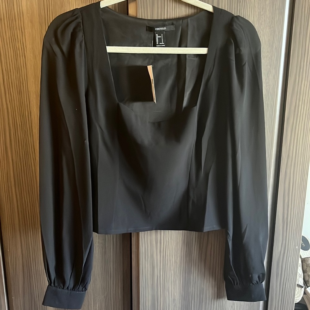 Forever 21. Never worn. Black square neck blouse. Sz SM. $12